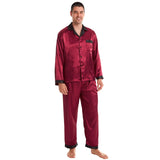 Men’s Silk Pajama Set – Full Sleeve Luxury Loungewear with Button Closure and Elastic Waist