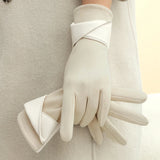 New Suede Gloves for Women Winter Plus Velvet Warm Commercial Style Temperament Bow Touch Screen Riding Driving