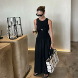 Women's Slim Fit Long Vest Dress - Casual Solid Color Splicing Maxi Skirt