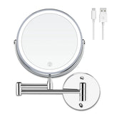 8" Rechargeable LED Makeup Mirror - Wall Mounted with 1X/10X Magnification