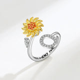 Sunflower Spinner Ring - Stainless Steel Initial Letter Anxiety Relief Jewelry for Women