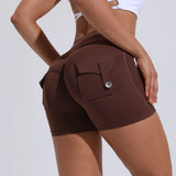 High-Waisted Scrunch Yoga Shorts for Women – Seam Pockets, Stretchy Nylon Spandex