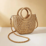 Women’s Straw Crossbody Bag – Stylish Half-Moon Shoulder Purse with Large Capacity
