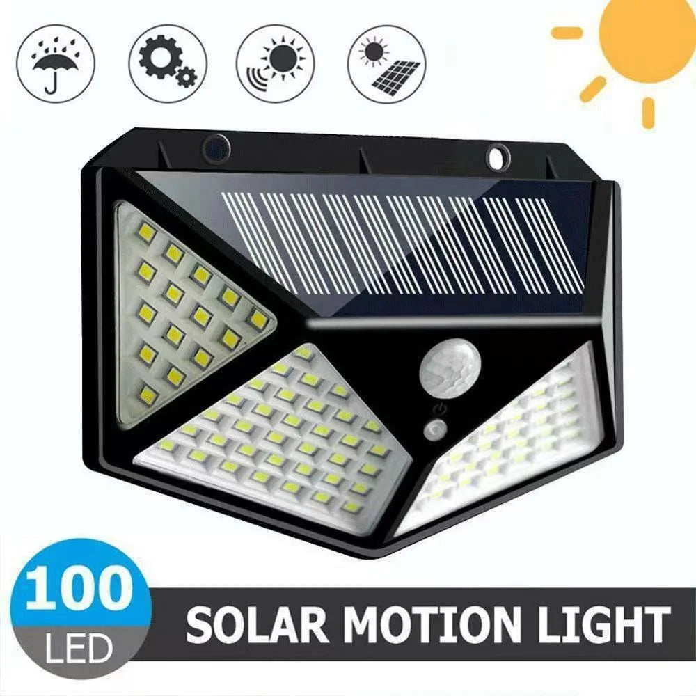 100 LED Solar Motion Sensor Outdoor Light – Waterproof, Dimmable, Wide Angle Security Lighting
