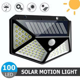 100 LED Solar Motion Sensor Outdoor Light – Waterproof, Dimmable, Wide Angle Security Lighting