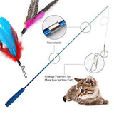 3-Section Telescopic Cat Teaser Wand – Interactive Feather Toy with 5 Refill Attachments