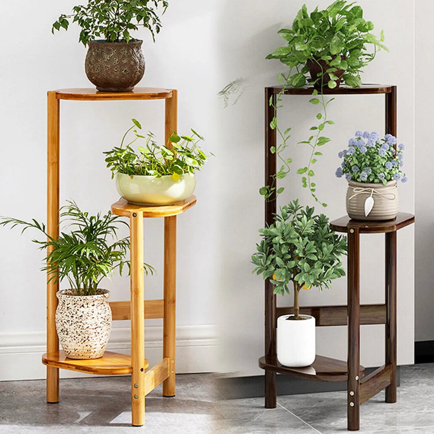 3-Tier Bamboo Plant Stand - Corner Flower Display Rack