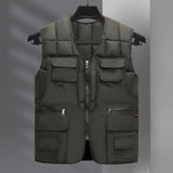 Men’s V-Neck Sleeveless Utility Vest – Warm Zipper Waistcoat with Multi Pockets for Autumn & Winter