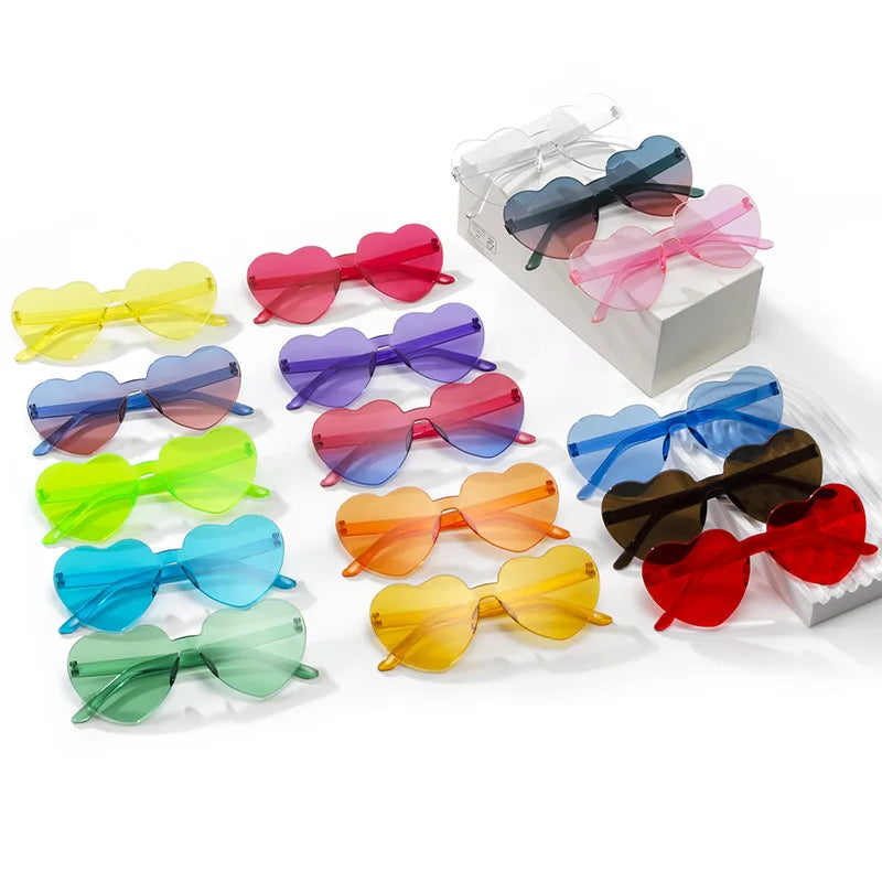 Gafas de sol gruesas sin marco en forma de corazón: modernas gafas de sol de fiesta con forma de corazón de melocotón