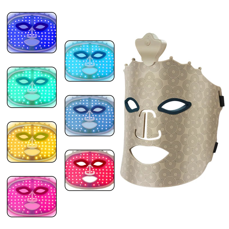 4-Color LED Silicone Face & Neck Mask for Anti-Aging, Acne Treatment, and Skin Rejuvenation – Infrared Therapy Included