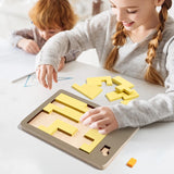Wooden Geometric Puzzle Set - Brain Teaser IQ Game for Kids & Adults