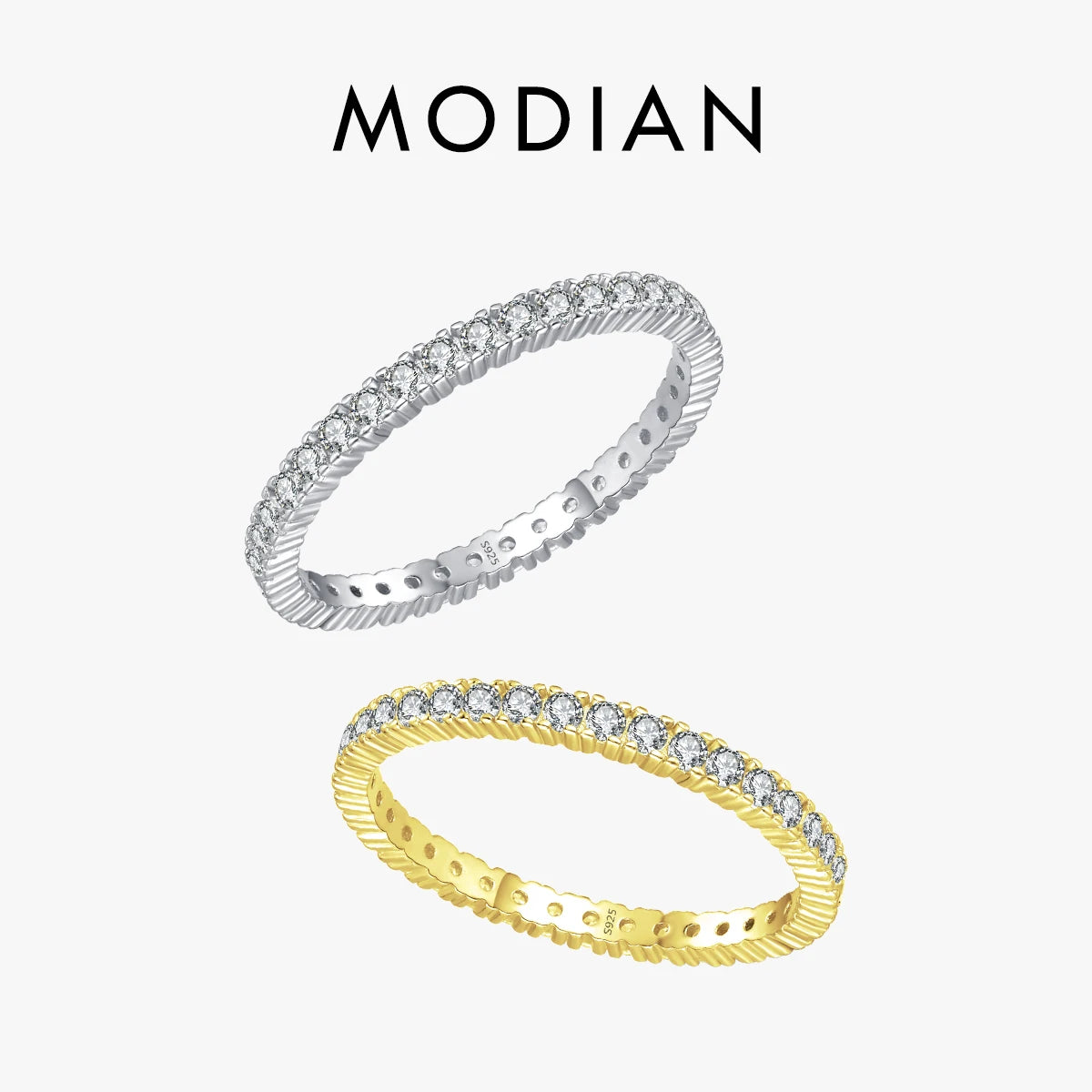 Anillo de compromiso de boda con circonitas brillantes de plata esterlina 925 de MODIAN: anillo de novia clásico para mujer, regalo de joyería fina