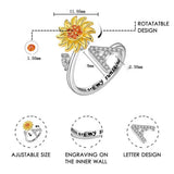 Sunflower Spinner Ring - Stainless Steel Initial Letter Anxiety Relief Jewelry for Women