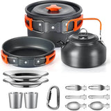 Juego de utensilios de cocina para acampar: juego de vajilla y utensilios de cocina para exteriores antiadherentes con tetera