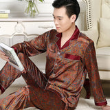 Luxury Men's Paisley Pajama Set - Soft Imitation Silk Full Sleeve Sleepwear with Elastic Waist