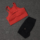 Women's High-Waist Yoga Shorts Set with Sports Bra and Pocket
