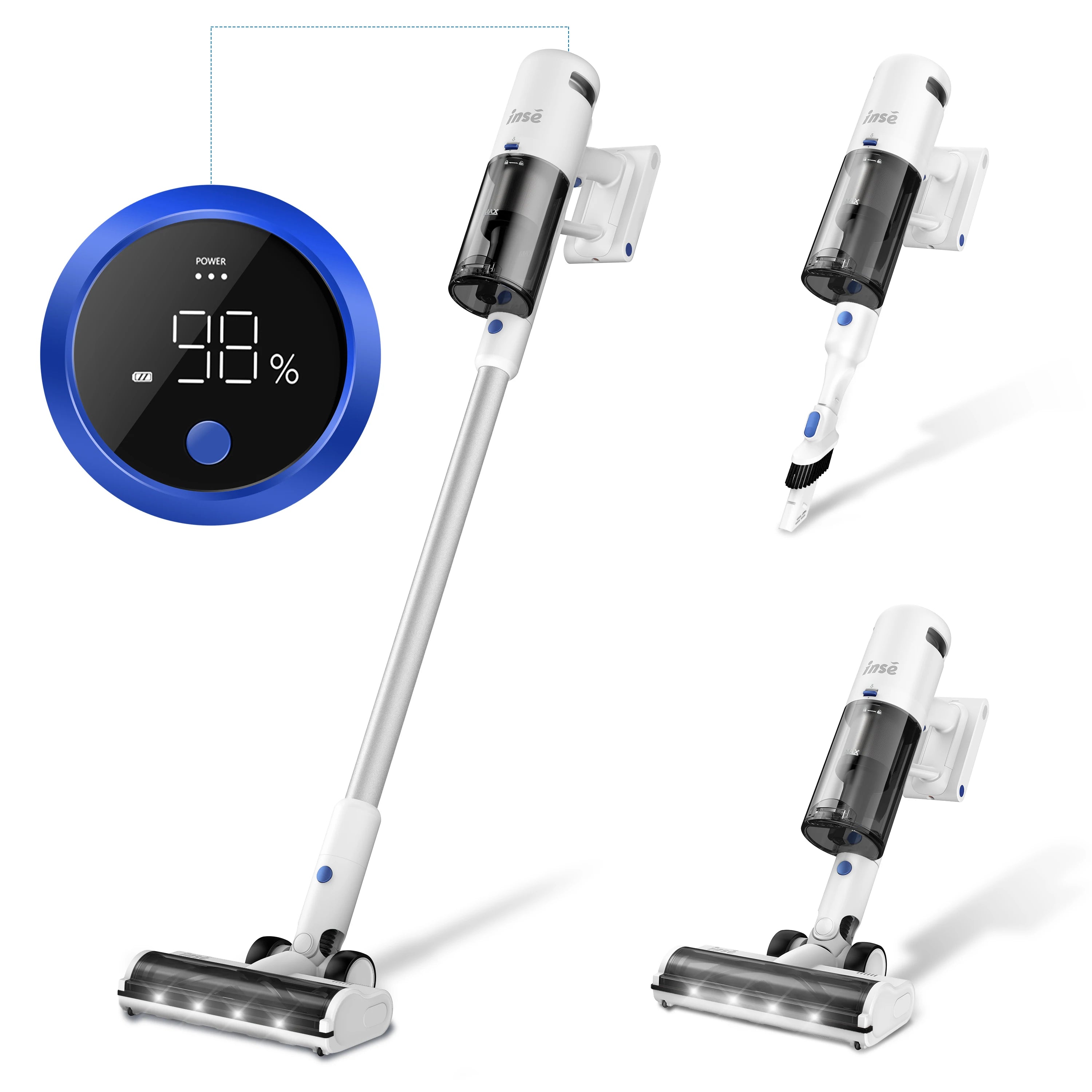 Potente aspiradora inalámbrica: succión de 30 kPa, autonomía de 60 minutos y pantalla LCD inteligente