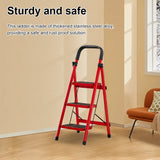 3-Step Folding Ladder with Handrail - 300 lb Capacity Steel Step Stool for Home Use