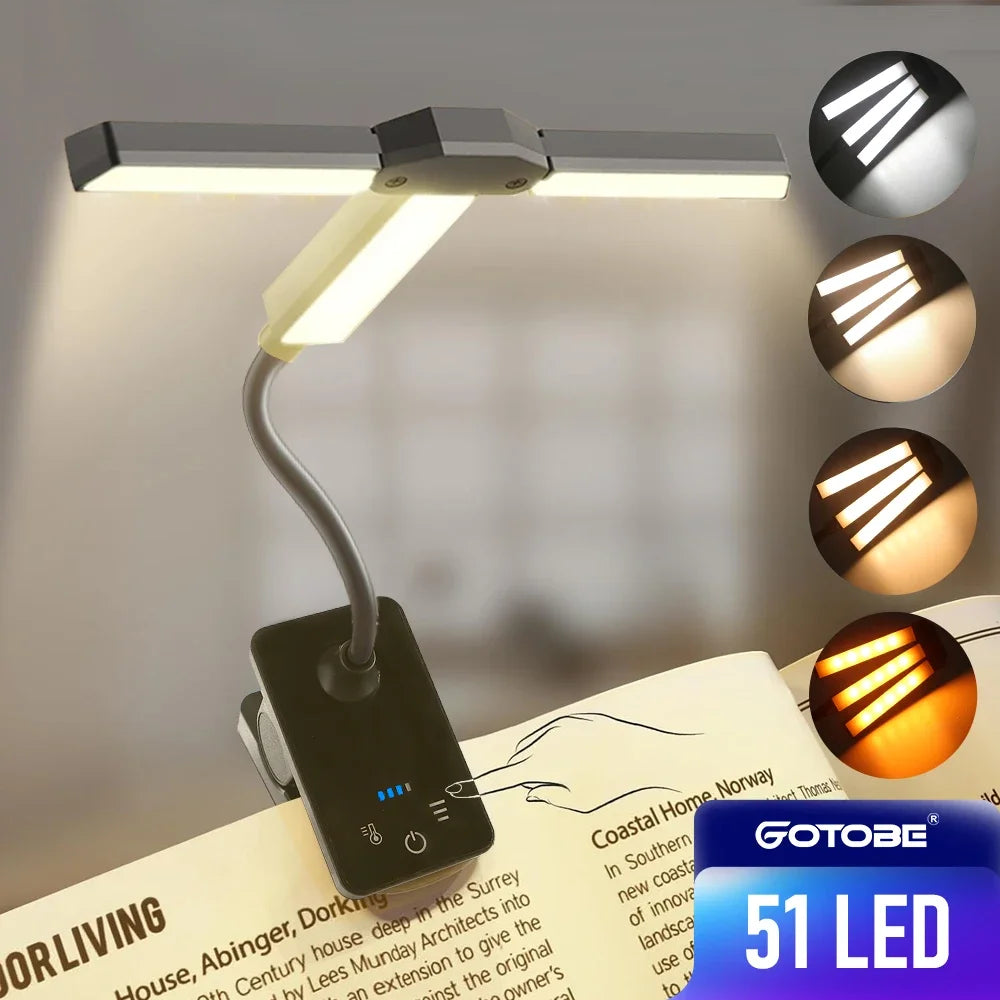 Rechargeable LED Book Light with Adjustable Brightness and Color Modes