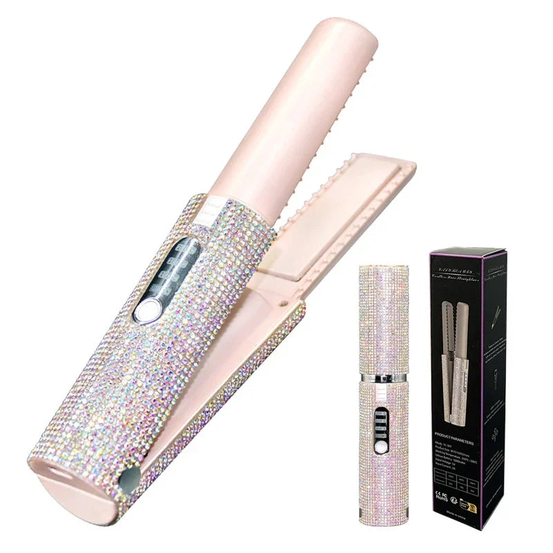 Cordless 2-in-1 Hair Curler and Straightener with Adjustable Heat & LED Display