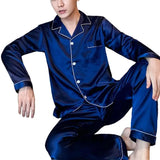 Men’s Plus Size Solid Color Pajama Set – Soft Polyester Long Sleeve Sleepwear with Button Closure