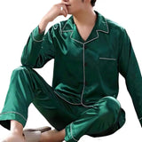 Men’s Plus Size Solid Color Pajama Set – Soft Polyester Long Sleeve Sleepwear with Button Closure