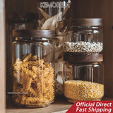 Recipiente hermético de vidrio con tapa de madera: recipiente para almacenar granos, té, café y dulces
