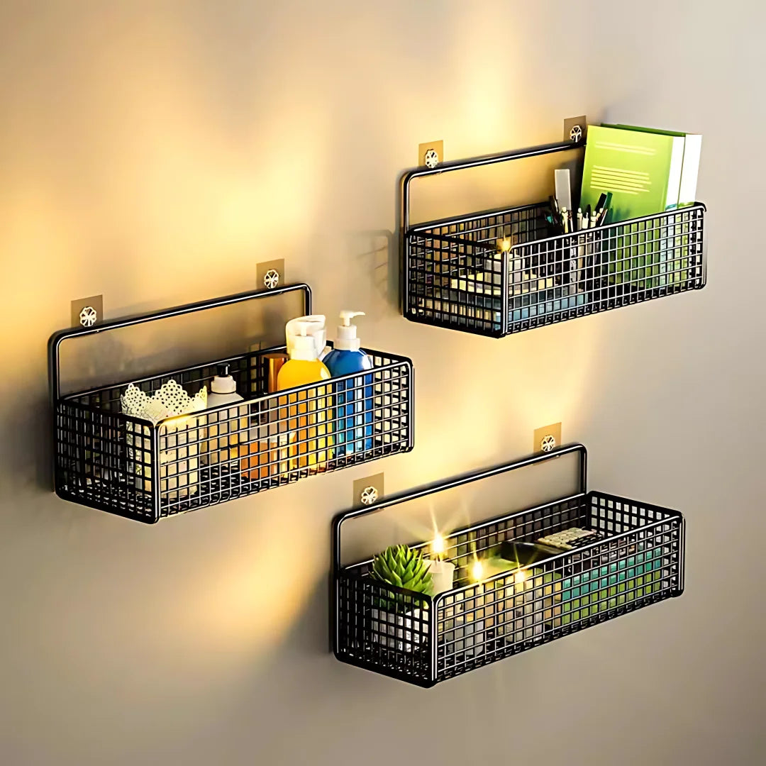 Estante de almacenamiento para baño: elegante estante de pared de hierro para un almacenamiento organizado (negro/blanco)