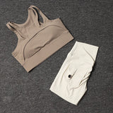 Women's High-Waist Yoga Shorts Set with Sports Bra and Pocket