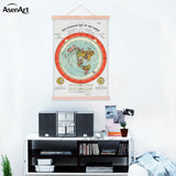 Vintage Flat Earth Map Scroll – Retro Canvas Wall Art with Wooden Hanger