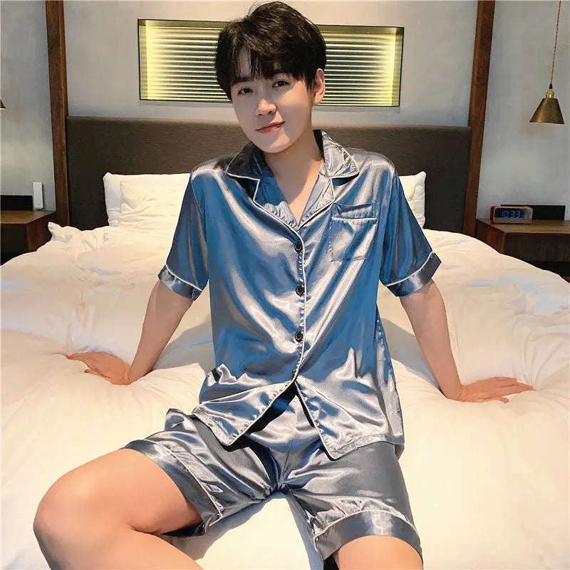 Men’s Short Sleeve Pajama Set – Lightweight Summer Sleepwear with Button Shirt and Elastic Waist Pants