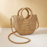 Women’s Straw Crossbody Bag – Stylish Half-Moon Shoulder Purse with Large Capacity