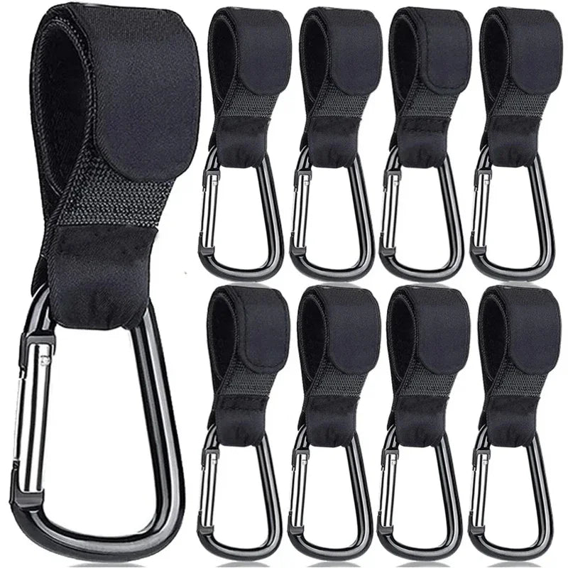 Ganchos para cochecitos de aleación de aluminio: mosquetones resistentes para bolsos y organizadores