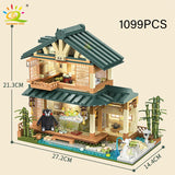1099-Piece Japanese Street View Building Set - DIY Tatami House Model Kit