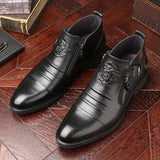 Men’s Zip-Up Punk Chelsea Boots – Pointed Toe PU Leather Ankle Boots for Spring & Autumn
