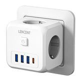 Regleta de enchufes LENCENT con 3 tomas de CA, 3 puertos de carga USB y 1 adaptador tipo C de 5 V y 2,4 A, interruptor de encendido y apagado 7 en 1