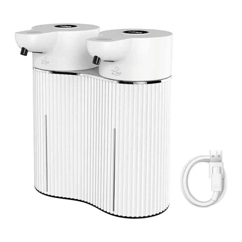 Dispensador automático de jabón líquido y espuma de doble cabezal de 350 ml con sensor infrarrojo, recargable por USB, dispensador de desinfectante para pared IPX5