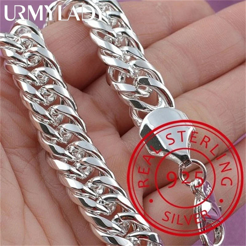Pulsera de cadena sólida cuadrada de plata esterlina 925 noble para mujeres y hombres, amuleto para fiesta, regalo de boda, joyería de moda