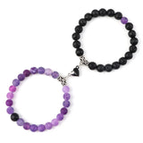 Magnetic Couple Bracelets Set - Natural Stone Heart Bead Lovers' Bracelets