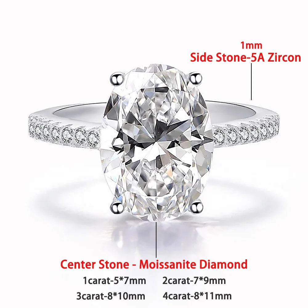 Oval Cut Moissanite Engagement Ring – 1/2/3 Carat D Color VVS1 in 925 Sterling Silver