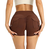 Women's High Waist Yoga Shorts with Pockets - Quick-Drying Gym & Running Shorts