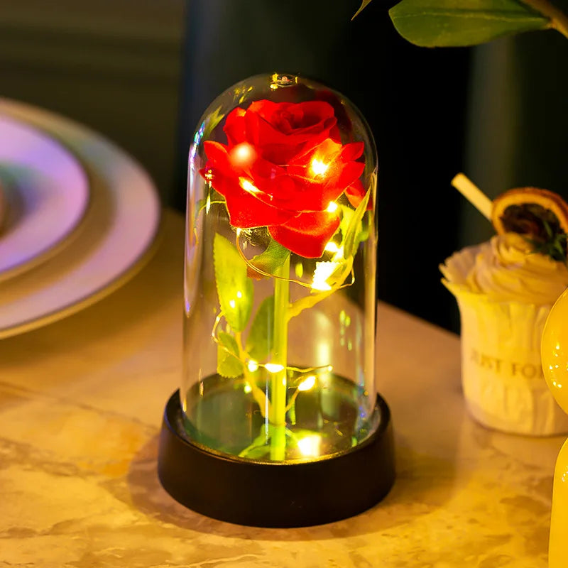Eternal Rose in Glass Dome with LED Lights - Romantic Valentine's Day Gift