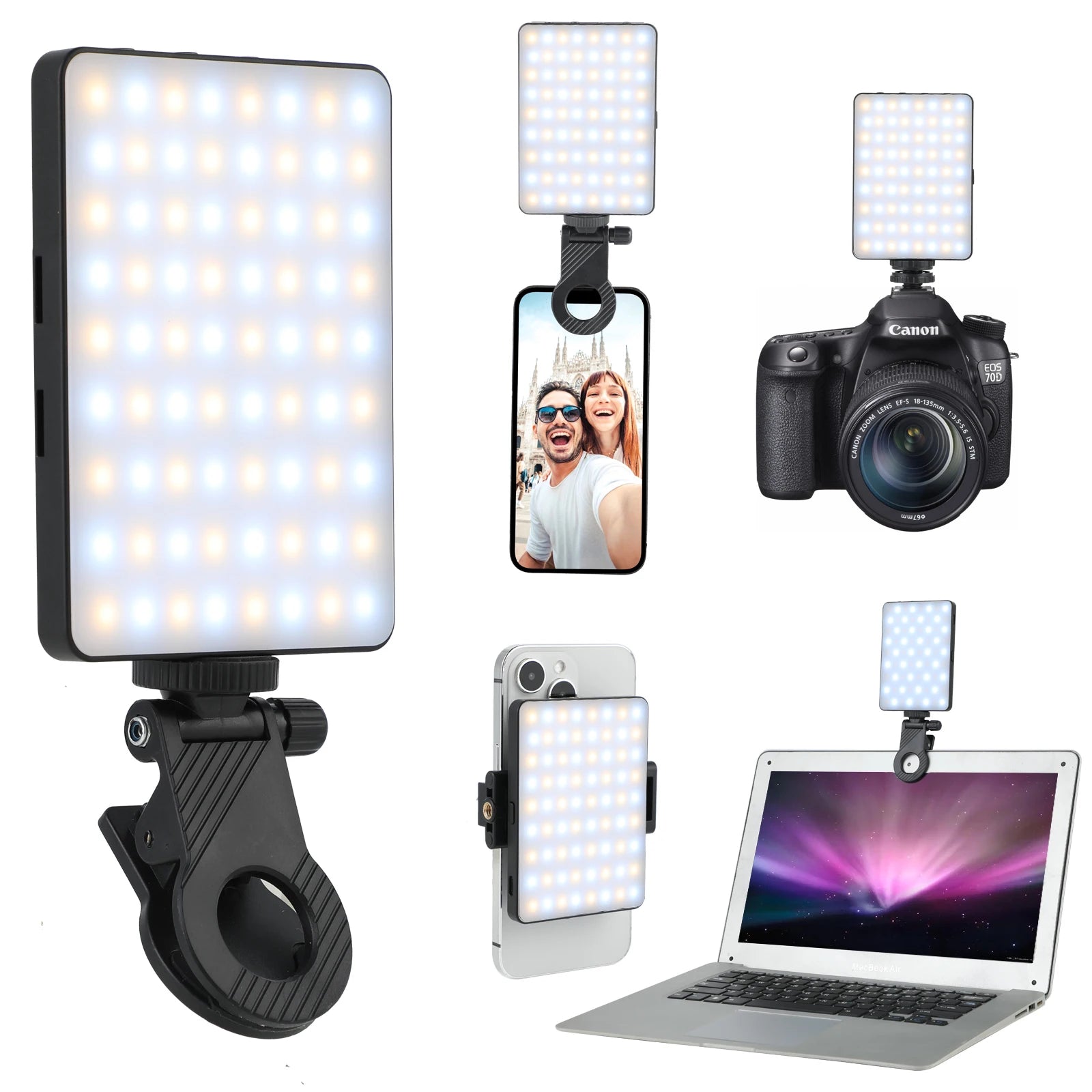 72 LED Rechargeable Selfie Light with Phone Clip – 3 Color Modes for Videos & Photography