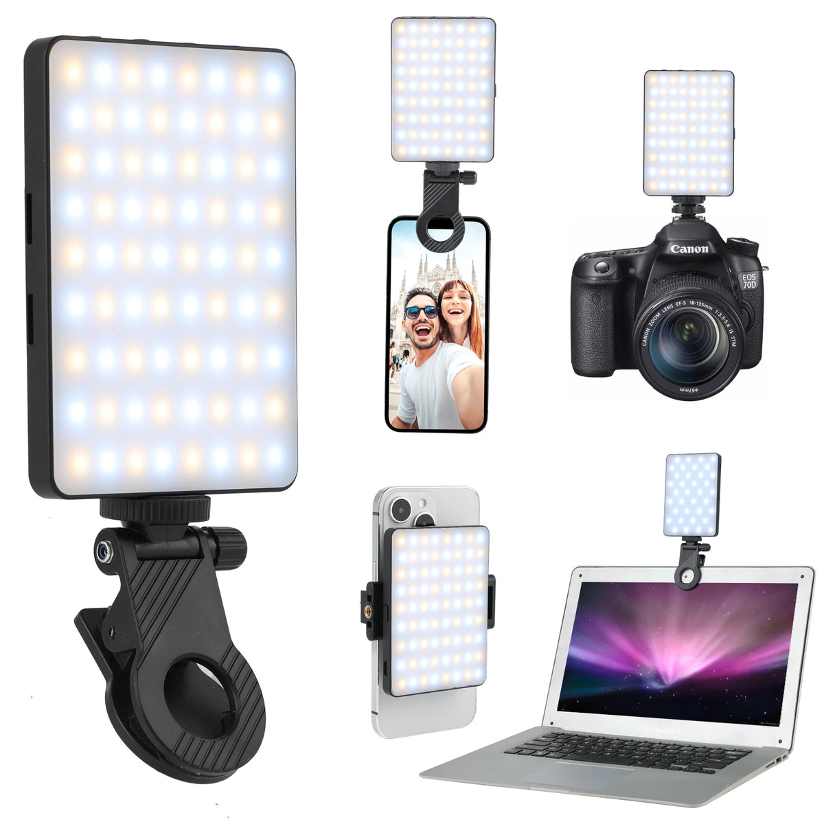 72 LED Rechargeable Selfie Light with Phone Clip – 3 Color Modes for Videos & Photography