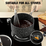 1-Quart Nonstick Granite Saucepan with Lid – Small Pot for Sauces, Oatmeal & Soup