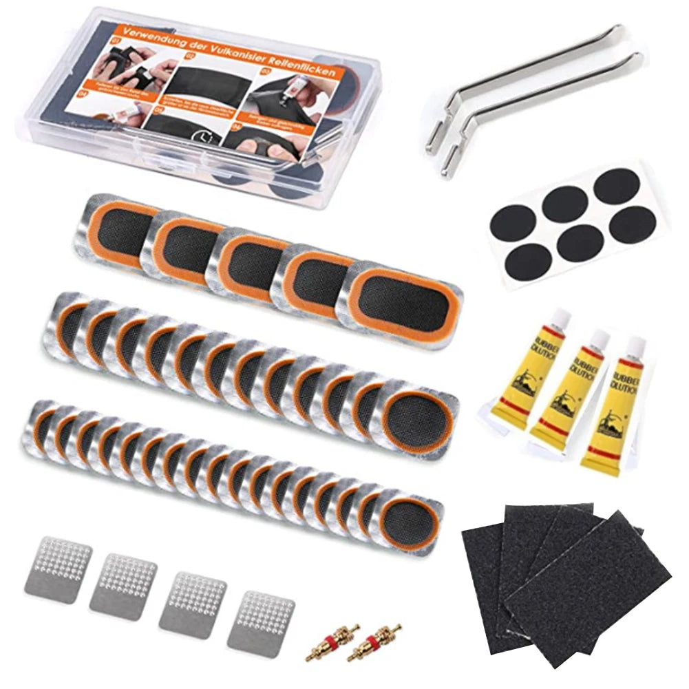 Portable Bicycle Tire Repair Kit with Glueless Patches and Tools