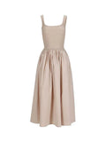Women's Knit Spaghetti Strap Dress - Sexy Square Neck Patchwork Midi Dress