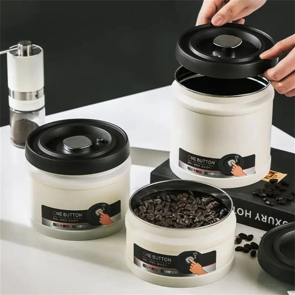 Recipiente hermético para café de acero inoxidable sellado al vacío para almacenar granos, té y frutos secos