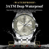 Men's Luxury Stainless Steel Watch – Waterproof, Luminous, Date & Week Display