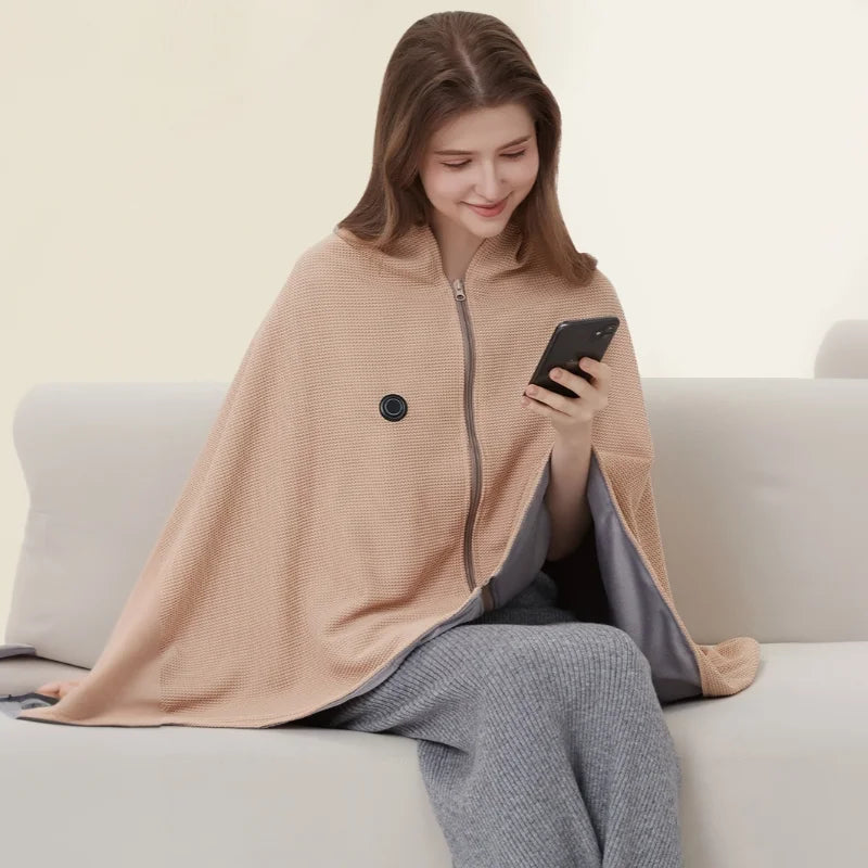 USB Heated Wearable Blanket – Machine Washable, 3-Temperature Level Shawl for Home, Office & Travel